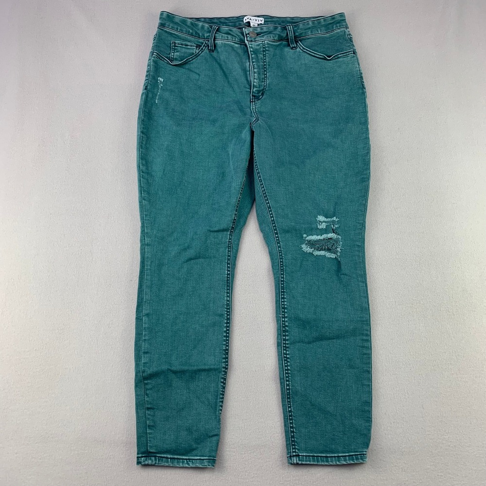 Ava & Viv Distressed Skinny Jeans Women 16W Teal Blue Casual Stretch Denim‎